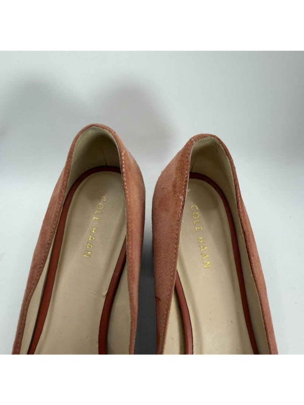 Cole Haan Block Heel Suede Pumps 7.5 B Dusty Pink Cap Toe Womens Shoes - Picture 3 of 8